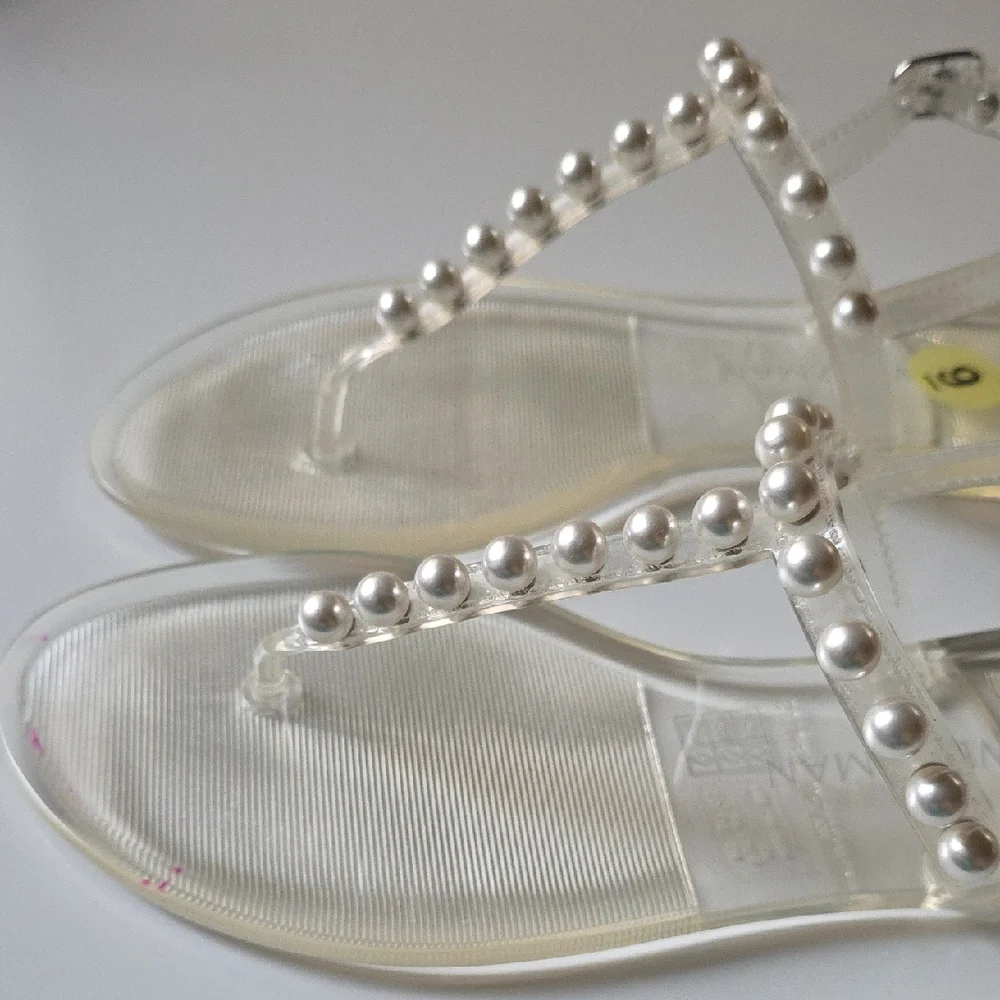 STUART WEITZMAN Pearl-Embellished‎ Clear Sandals